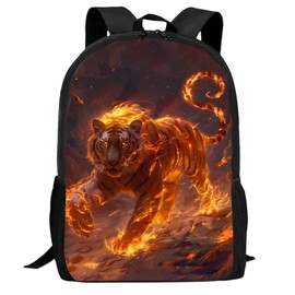 FREE LION Tiger Backpack for Kids Boys Girls, 17 Inch Cool Fire Tiger School Backpack, Animal Print Bookbag for Elementary Middle High School