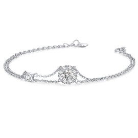 Women's Bracelet, 12 Months, Birthstone, 2 Row Bracelet, Flowers, Silver, Accessories, Platinum Plated, Birthday, Mother's Day, Present, Beautiful Box Included, Sterling Silver