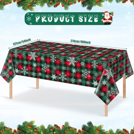 6Pcs Christmas Buffalo Plaid Snowflake Party Tablecloths Decorations,Plastic Red and Green Checkered Rectangle Table Cover for Winter Christmas New Year Birthday Holiday Party Decorations,54x108 inch