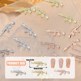 3D Shiny Gun Nail Charms, 30 Pcs Mixed-Colours Alloy AK Weapon Nail Jewels, Luxury Gun Charms Nail Decorations for DIY Jewelry Making Nail Supplies (30 pcs Nail Charms)