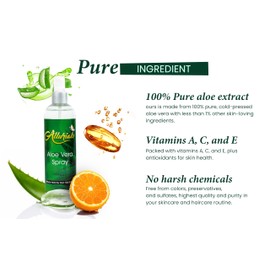 Allurials 100% Pure & Organic Aloe Vera Spray, Clinically tested & Dermatologist approved, Hydrates & Heals Dry & Damaged Skin & Hair- 12 Oz