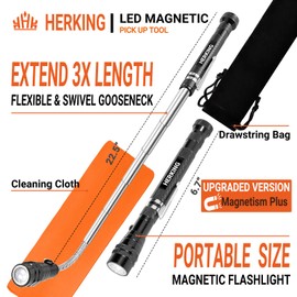 Magnetic Pickup Tool with Light, Telescoping Magnet Flashlight With Extendable Neck, Dad Gifts, Birthday Valentines Day Gifts for Men, Handyman, Husband, Father, Dad, Boyfriend, Mens Gifts Ideas