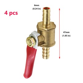 Antrader 4 Pcs Forged Brass Ball Valve Mini Shut Off Switch, 1/4" Hose Barb x 1/4" Hose Barb, 180 Degree Operation Handle