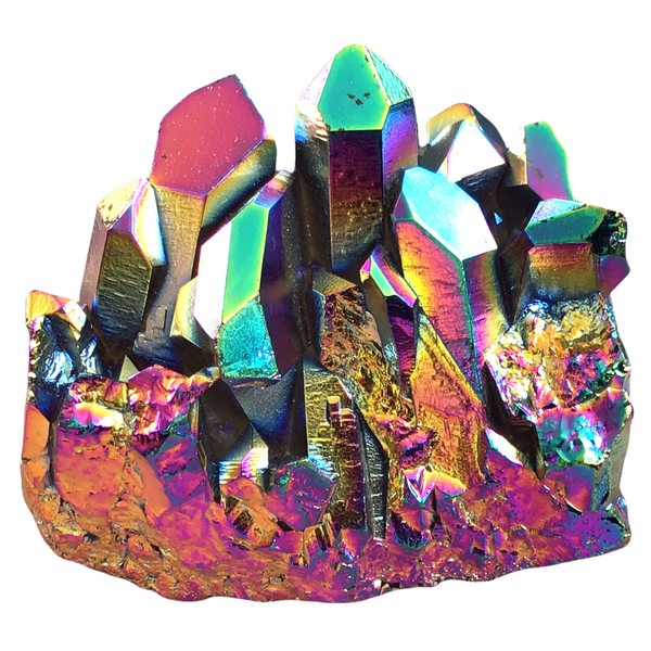 Steinfixx® - Rock Crystal Level with Rainbow Aura | Quartz Aura I Titanium Aura I Flame Aura | Druse I Cluster | Healing Crystal I Healing Stone I (80-115 g)
