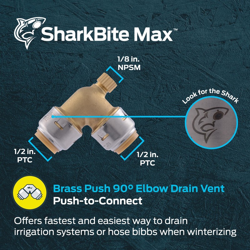SharkBite Max 1/2 Inch 90 Degree Elbow with Drain Vent,