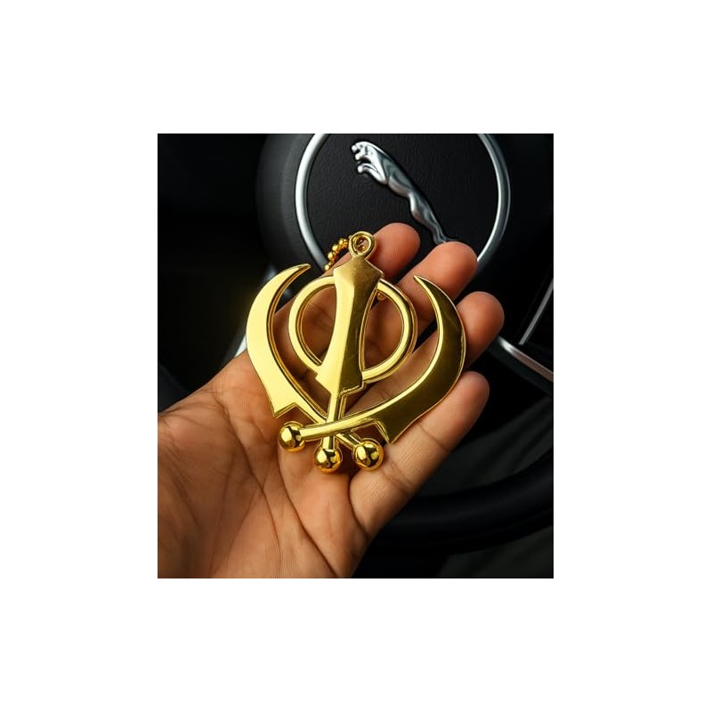 Steel Finish Golden and Silver Khanda Car Hanging Accessory with