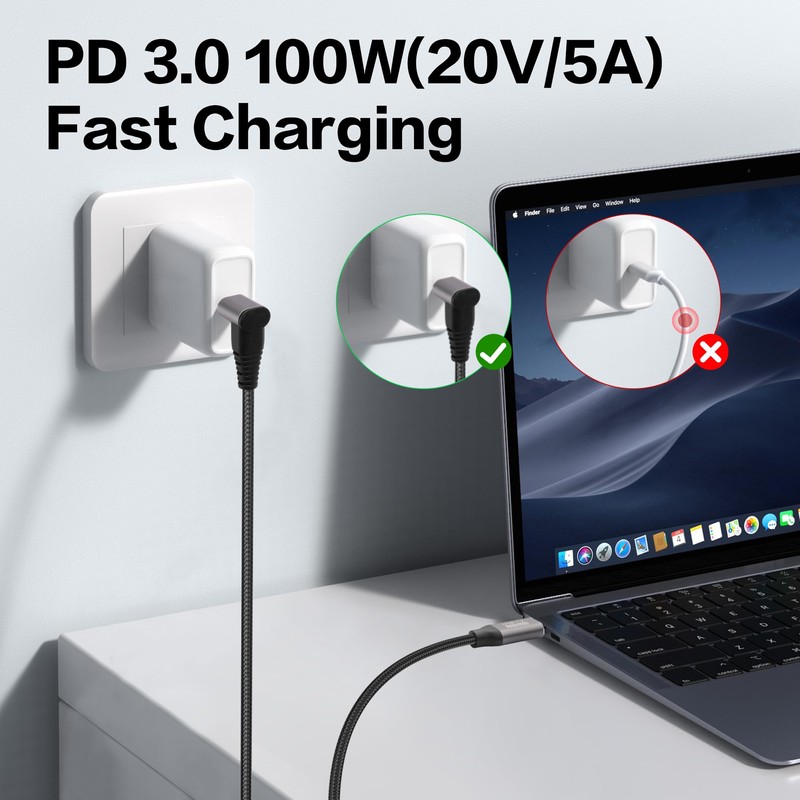 YACSEJAO USB C to USB C 90 Degree Cable 10Gbps