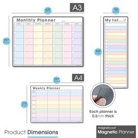 TMS #1 Magnetic Whiteboard Planner Pack/Custom Dry Erase Set | Weekly Planner, My List, Monthly Calendar | 4 Dry Wipe Marker Pens, Eraser (Pastel, Bundle 1)