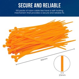 Abacus Range Small Cable Ties 2.5mm x 100mm, Pack of 100, Secure Self-Locking, 4” Nylon Zip Ties, High Tensile Strength Premium Orange Cable Tie for Home, Office, Cables, Wires, Garden, DIY Projects