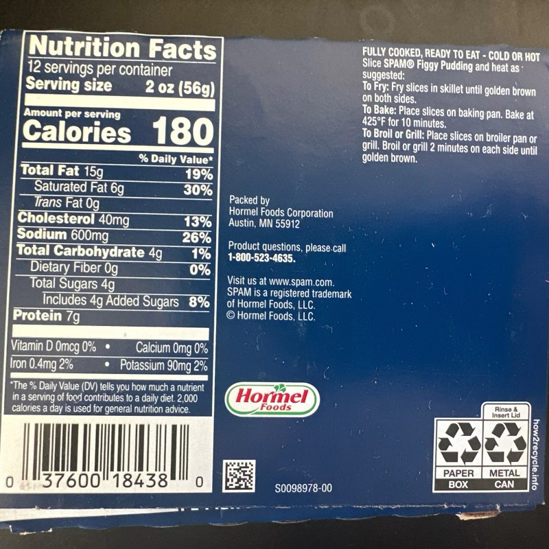 Spam Figgy Pudding 12 oz Limited Edition 2 Cans