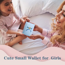 Girls Wallet, Tri-folded Initial Girls Wallets for Kids 8 - 10 Cute Pocket Wallets with 7 Card Slots & Heart ID Window, Gifts for Teenager Women Preppy Trendy Stuff, Christmas Birthday Gifts for Girl