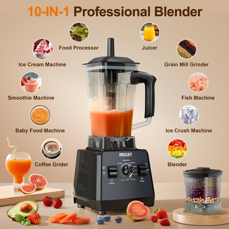 Professional Blender,Smoothies Blenders, PRASKY Max.2400Watts/1000Watts Blender and Grinder Combo 25000RPM