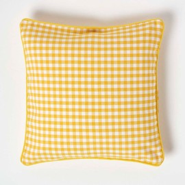 Homescapes Checked cushion cover for decorative cushions, gingham, yellow, 45 x 45 cm, decorative cushion cover in country house style, made of 100% cotton with zip