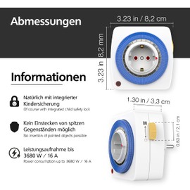 benon Mechanical Timer, 96 Segments (15 Minutes each), Timer Auto/On/Off Function, With Child Lock, Socket Max. 3680 W