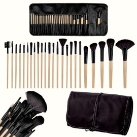 Makeup Brush Set 24 Pieces in Case (Wood)