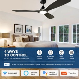 NOPAARD 52 Inch Smart Ceiling Fan with Light, Wood Ceiling Fans with Remote, Alexa,WiFi and App Controls, Reversible Blades, ETL Quiet DC Motor, Timing, High CFM, Dimmable LED Light, Black
