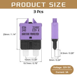 DMiotech 3 Pack Manual Mini Reset Fuse, 32V DC 3A ATC/ATO Auto Circuit Breaker Reset Fuses Low Profile Blade Fuses for Car Truck SUV Marine Boat Motorcycle, Purple