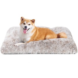 EHEYCIGA Fluffy Dog Crate Bed for Large Dogs, Plush Faux Fur Crate Pad, Calming Anti Anxiety Large Dog Bed, Washable Soft Warm Mat with Non-Slip Bottom, Brown