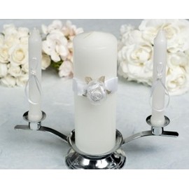 Rose Plush Organza and Satin Wedding Unity Candle Set: Candle Color: White