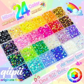 qiipii Diamantes de imitación de resina de gelatina de 24 colores de 6 mm con pegamento B7000 para deslumbrantes manualidades, piedras SS30 con parte trasera plana, gemas AB coloridas, dijes de