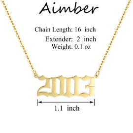 Aimber Birth Year Necklace 18K Gold Plated Birth Year Number Pendant Necklace Stainless Steel Birthday Year Necklace for Women,1970-2024(2003)