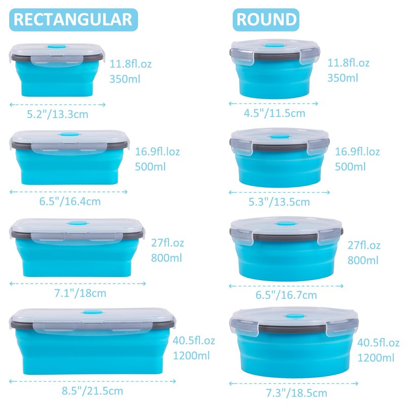 Annaklin 8 Pack Collapsible Food Storage Containers with Lids, Silicone