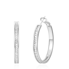 VEEDOFA Large 925 Sterling Silver Rhinestone Hoops Earrings for Women Thick Diamond Hoop Earrings for Women