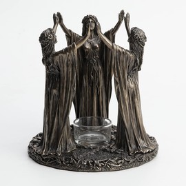 Veronese Design 6 3/4 Inch Tall Triple Moon Goddess Maidens Ritual Candle Tealight Holder Cold Cast Bronzed Resin Sculpture Wiccan Alter Figurine Home Decor New Age Religious Collectible