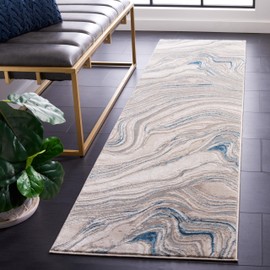 SAFAVIEH Meadow Collection Runner Rug - 2' x 8', Beige & Blue, Modern Abstract Design, Non-Shedding & Easy Care, Ideal for High Traffic Areas in Living Room, Bedroom (MDW564M)