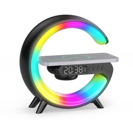 Smiling Shark Light Alarm Clock, Intelligent Alarm Clock Light Atmosphere Light 10 Modes with Wireless Charger & Bluetooth Speaker Button Control Sunrise Light Alarm Clock for Living Room