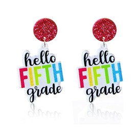Colorful Teacher Students Earrings First Day of School Acrylic Wooden Letter Drop Earrings Back to School Teacher Appreciation Gifts-fifth grade