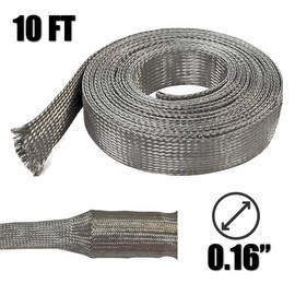 Electriduct 1/4" Tinned Copper Metal Braid Sleeving Flexible EMI RFI Shielding Wire Mesh (0.16" Diameter) - 10 Feet