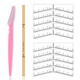Eyebrow Ruler Stencils, Mapping Brow Tools Microblading Stickers Permanmemt Makeup Eyebrow Shaping Kit Self Adhesive Measurement Ruler for Tattoo Supplies (10Pcs Ruler + 1PC Razor + 1PC Pencil)