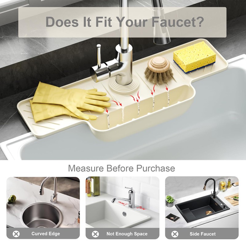 Silicone Faucet Mat with Sponge Holder, Sink Splash Guard, Faucet