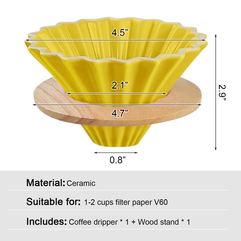 EHERDM Ceramic Coffee Dripper with Wood Cup Stand Pour Over