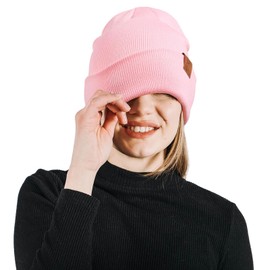 OZERO Winter Beanie Hat for Women: Warm Knit Cuffed Skull Cap Thermal Soft Snow Cap Winter Gifts for Lady Family and Friends for Cold Weather (UK, Alpha, One Size, Pink-no Lining)