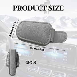 Bansusu 2Pcs Sunglasses Holder for Car Sun Visor Accessories Stylish Magnetic Geniune Leather Car Sunglass Holder Fine Stitching Glasses Clip for Automotive Eyeglass Hanger Ticket Card Clip Gray