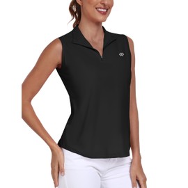 AIRIKE Ladies Sleeveless Golf Shirts UPF 50+ Dry Fit Lightweight Sport Collared Tank Tops Activewear for Summer Black M