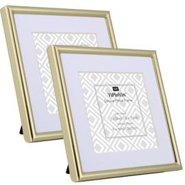 4x4'' Sqaure Simply Gold Metal Picture Frame With Mat for 3x 3'' Set of 2, Narrow Plated metal Photo Frames 3x3'' With Soft Touch Velvet Backing for Desktop