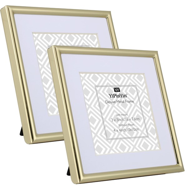 4x4'' Sqaure Simply Gold Metal Picture Frame With Mat for