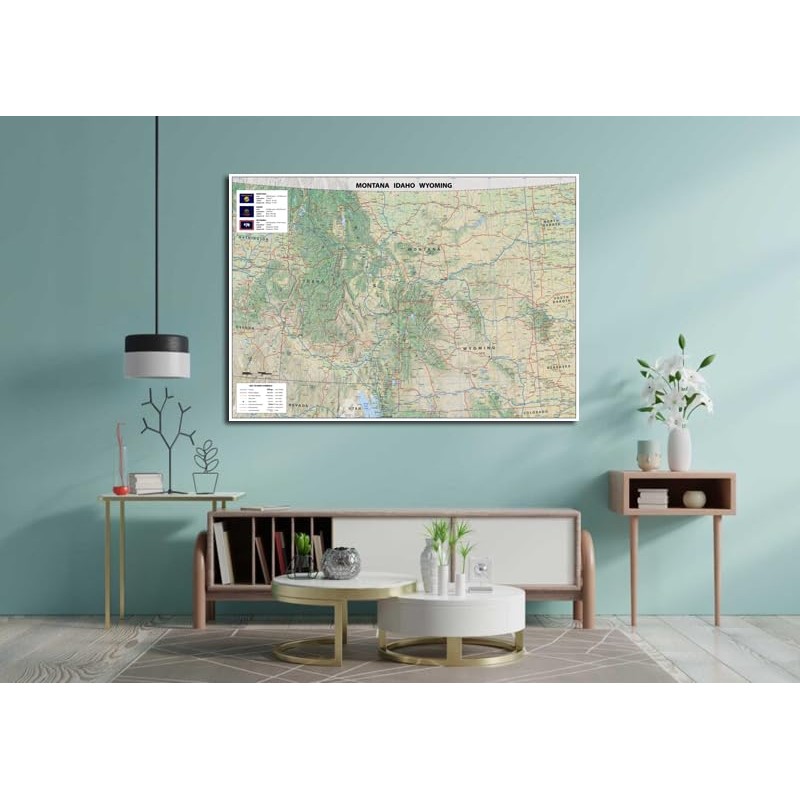 Tiger Moon Montana, Idaho and Wyoming Physical Map - 16.5