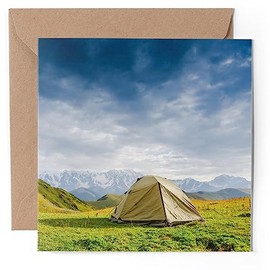 1 x Greeting Card - Wild Camping Tent Mountains - Blank Birthday Celebration Anniversary #52468