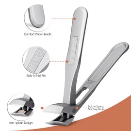 VOGARB Toe Nail Clippers for Thick Nails for Seniors,Angled Head Ingown Toenail Clippers for Men,Wide Jaw Opening Sharp Heavy Duty Slanted Nail Clippers with Catcher Ergonomic Long Handle-Silver,Large