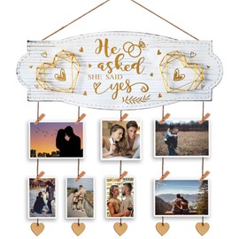 Yudarte Wedding Engagement Gifts for Women Bride to Be - Romantic Wall Picture Organizer with Clips and Twine For Newly Engaged Couples - He Asked,She Said Yes