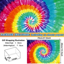 Bolsome Colorful Tie Dye Wrapping Paper Rainbow Gift Wrap Paper for Birthday Christmas Baby Shower DIY Craft, 19.7 x 27.6'', Folded Flat, 12 Sheet