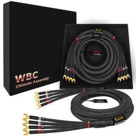 WORLDS BEST CABLES 3 Foot Ultimate - 12 AWG - Ultra-Pure OFC - Premium Audiophile HiFi Bi-Amp Speaker Cable Pair with Eminence Spade Plugs & Carbon Tweed Jacket