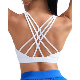 RUNNING GIRL Sports Bras for Women Medium Support, Criss Cross Back Workout Sports Bra Gym Yoga Bra with Removable Pads(WX3114White,XL)