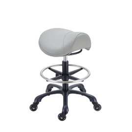 Saddle Stool with Wheels Traditional Chair Substitution Heavy Duty Rolling Chair for Salon, Spa, Nail, Massage Medical Use 360° Height Adjustable & Ergonomic (Gray ,Foot Rest,Upholstered Leather)