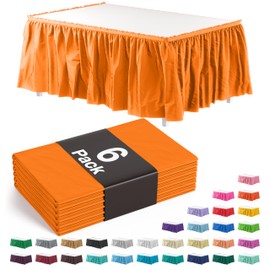 Exquisite Ruffle Table Skirt Orange 6 Pack 14 Ft Long Table Skirts for Rectangle Tables 6ft Plus or Round Tables Skirts with Adhesive Strip for Gender Reveal Decor & Happy Birthday Parties