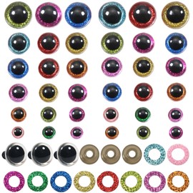 TOAOB 120pcs Glitter Plastic Safety Eyes 10mm 12mm 14mm 16mm 18mm 20mm Doll Eyes Round Assorted Colors Crafts Safety Eyes with Washers for Crochet Stuffed Animals Amigurumis Bears Dolls Making